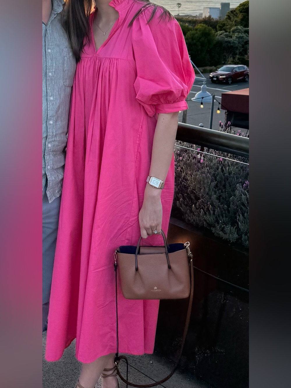 Never a Wallflower Hot Pink Midi Dress with Puff Sleeves
